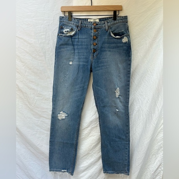 Reformation Denim - Reformation Blue Straight Leg Jeans with Distressed Details